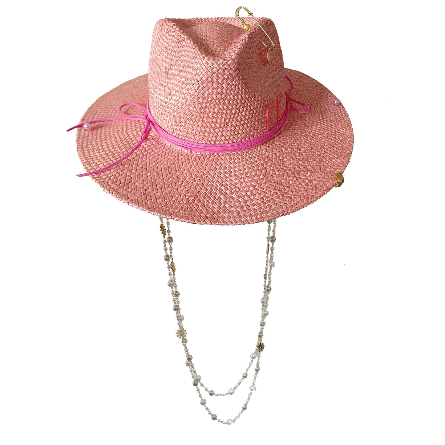 Damen Strohhut mit Perlenkette – Korean Beach Style