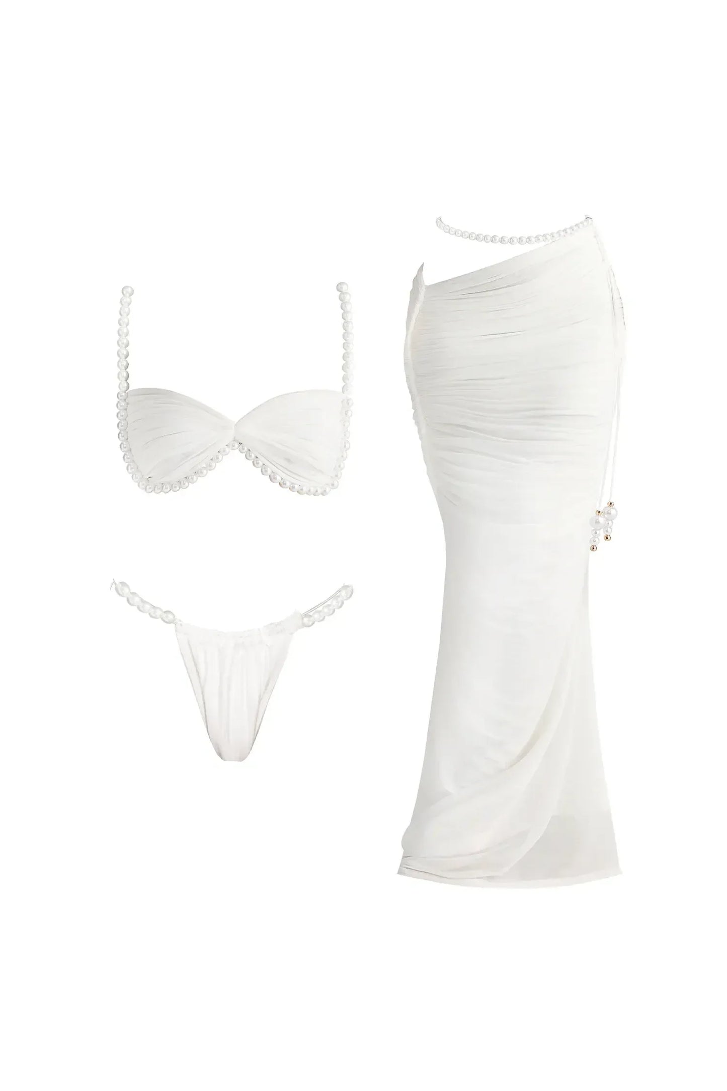 Mia Beads Bikini Set – Sexy 3-teiliges Badeoutfit mit Mesh-Rock & Cover-Up