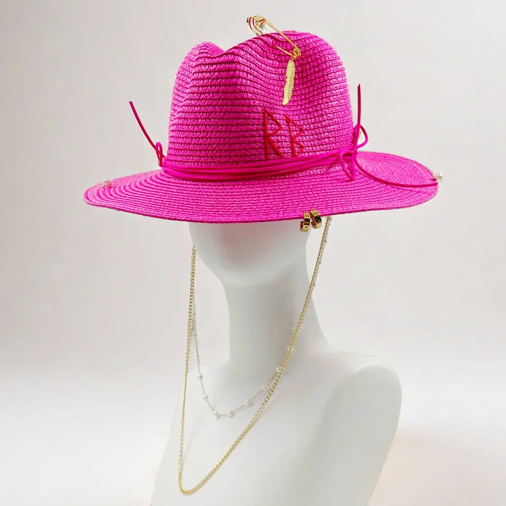 Damen Strohhut mit Perlenkette – Korean Beach Style
