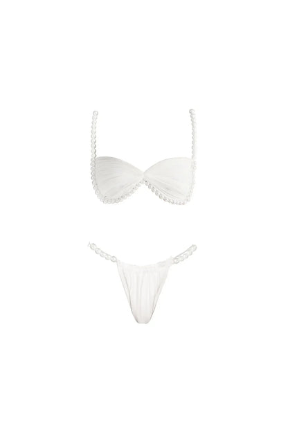 Mia Beads Bikini Set – Sexy 3-teiliges Badeoutfit mit Mesh-Rock & Cover-Up