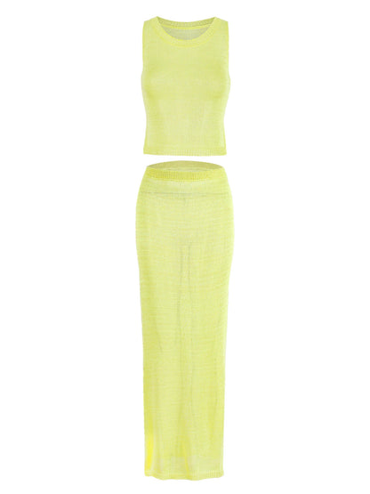 Shimmer Strick Zweiteiler – Glänzendes Maxi-Kleid Set