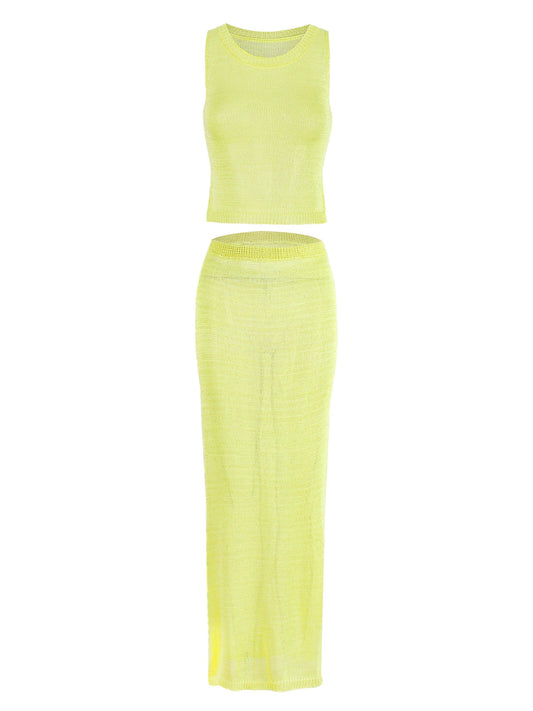 Shimmer Strick Zweiteiler – Glänzendes Maxi-Kleid Set