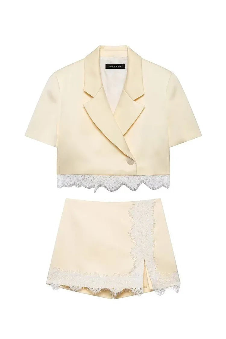 Spitzen Patchwork Blazer Set – Chic Sommer Co-Ord