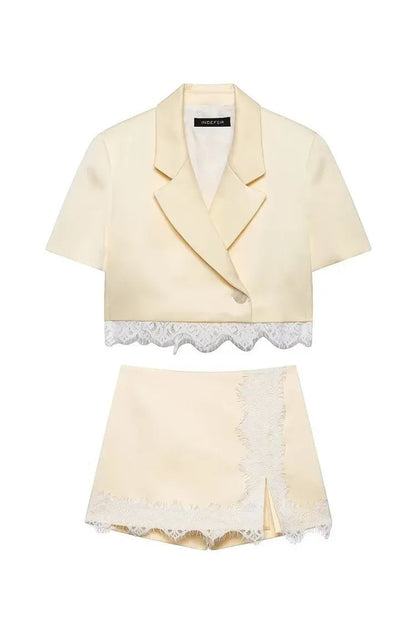 Spitzen Patchwork Blazer Set – Chic Sommer Co-Ord