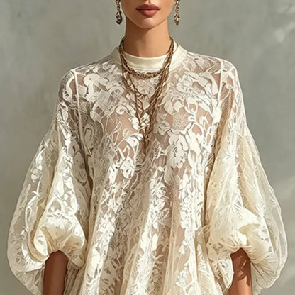 Damen Spitzen-Minikleid mit Blumenprint & Puffärmeln