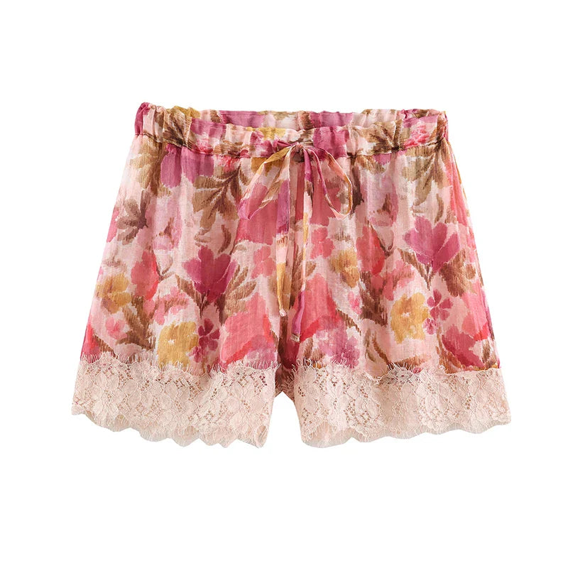 Samt Spitzen Lounge Shorts – Weiche Damen Freizeithose