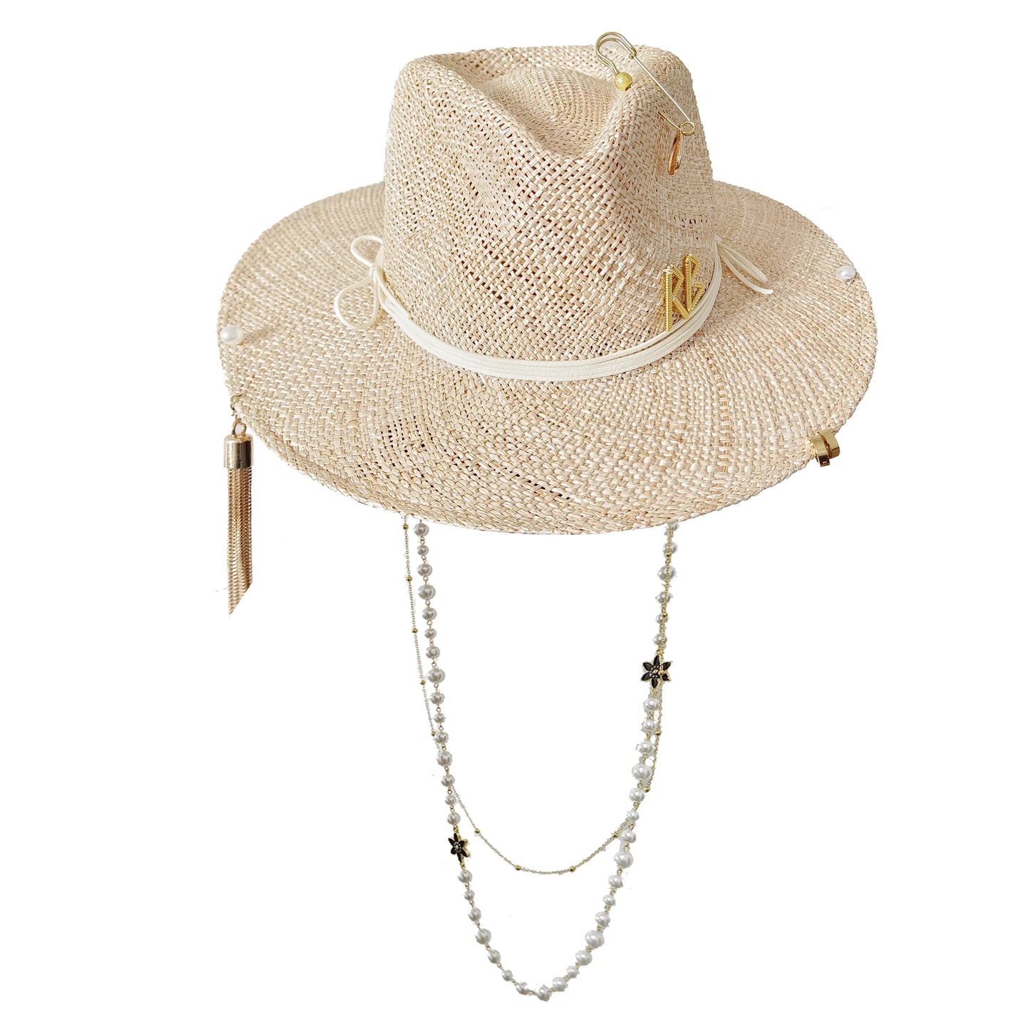 Damen Strohhut mit Perlenkette – Korean Beach Style