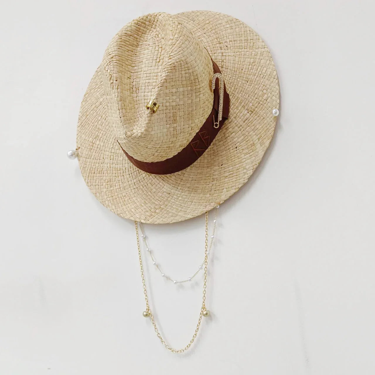 Damen Strohhut mit Perlenkette – Korean Beach Style