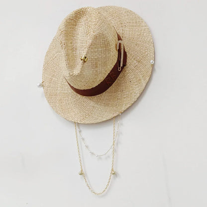 Damen Strohhut mit Perlenkette – Korean Beach Style