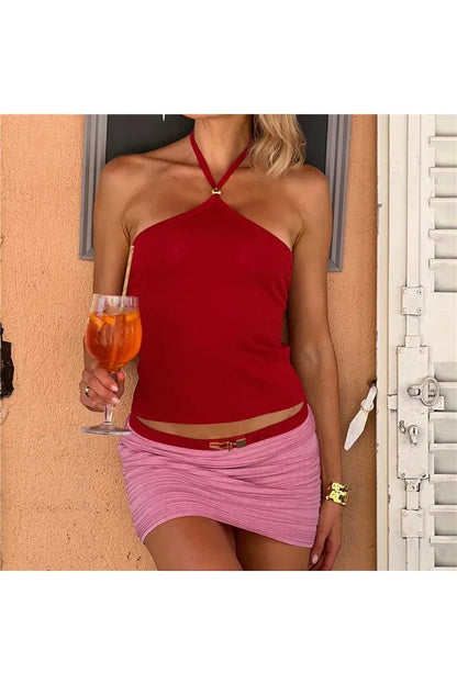 Neckholder Crop Top & Geraffter Minirock Set