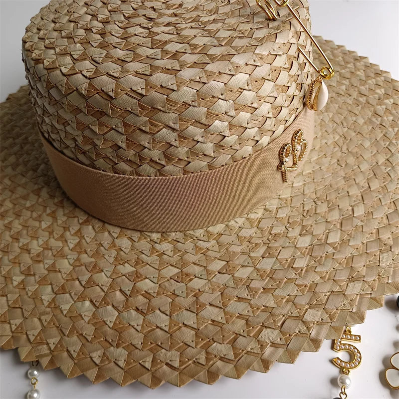 Damen Strohhut mit Perlenkette – Korean Beach Style