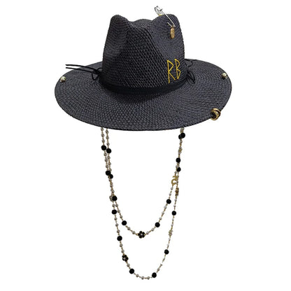 Damen Strohhut mit Perlenkette – Korean Beach Style