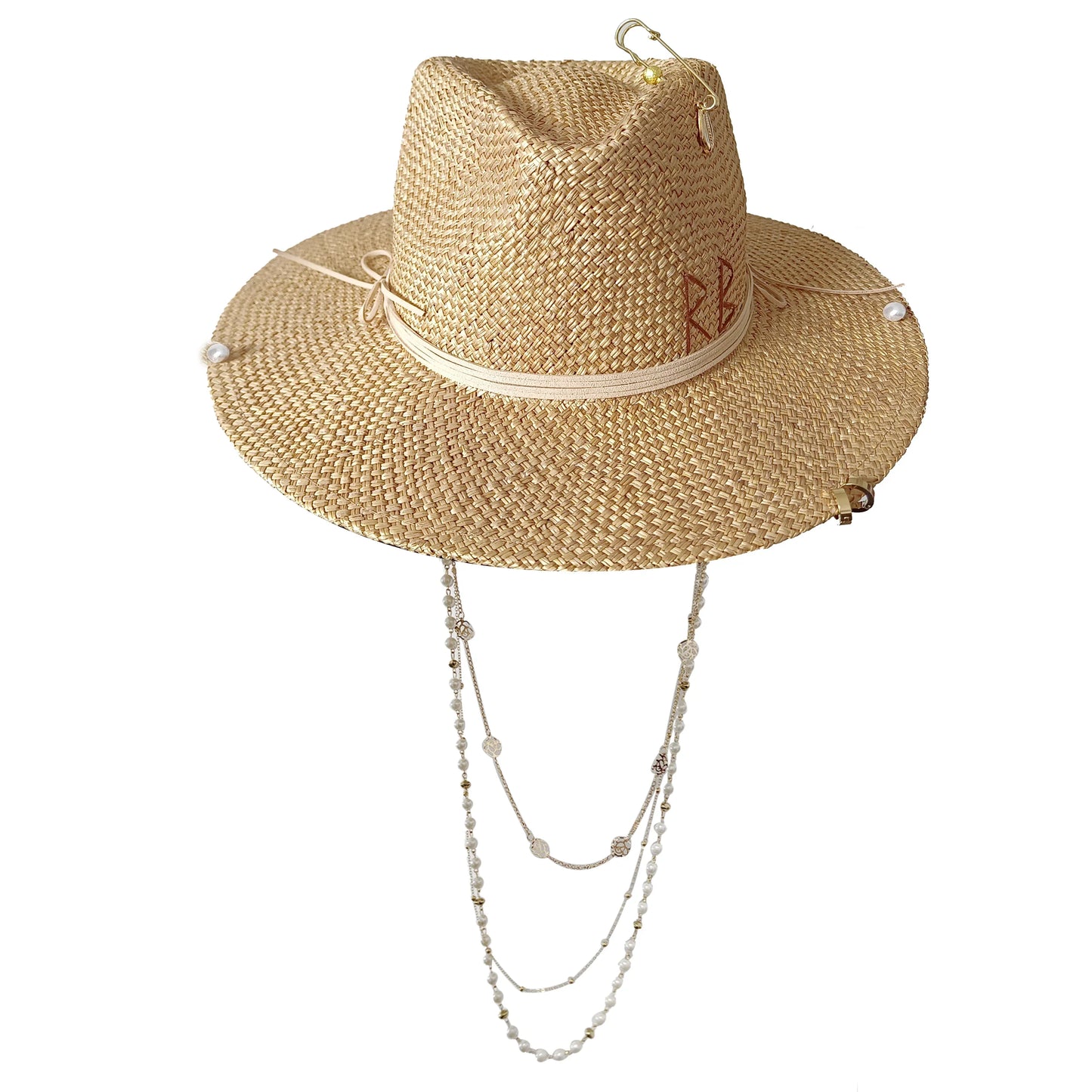 Damen Strohhut mit Perlenkette – Korean Beach Style