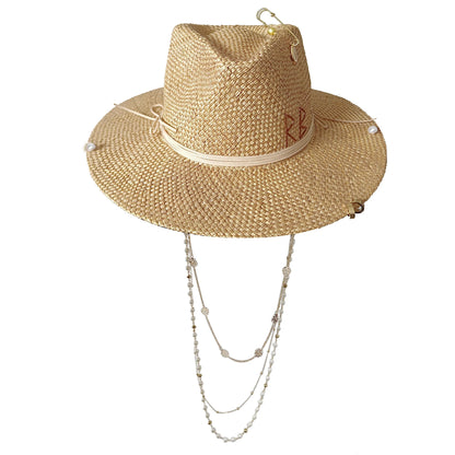 Damen Strohhut mit Perlenkette – Korean Beach Style