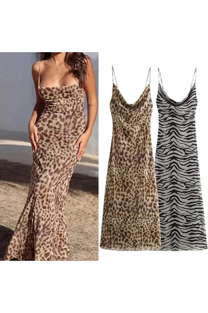 Leoparden Print Tüll Slip Dress – Elegantes Damen Kleid