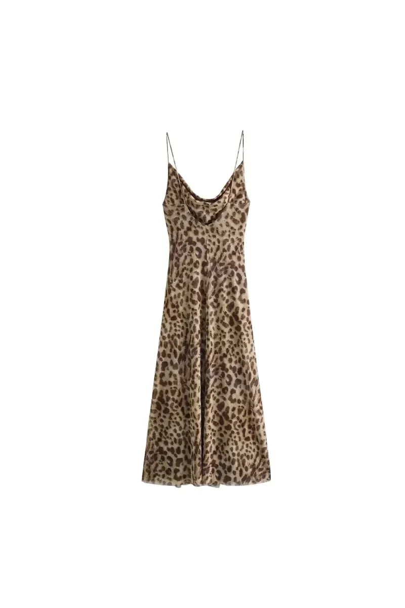 Leoparden Print Tüll Slip Dress – Elegantes Damen Kleid