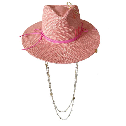 Damen Strohhut mit Perlenkette – Korean Beach Style