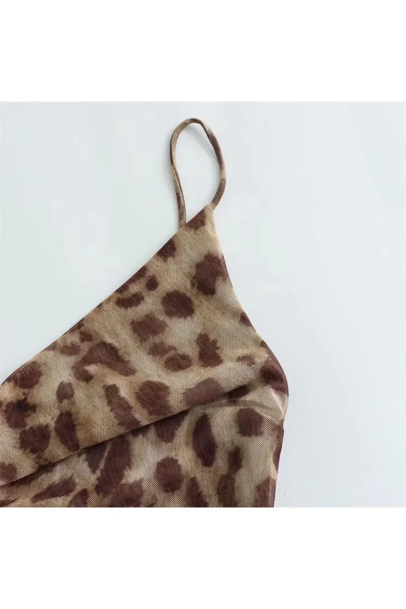 Leoparden Print Tüll Slip Dress – Elegantes Damen Kleid