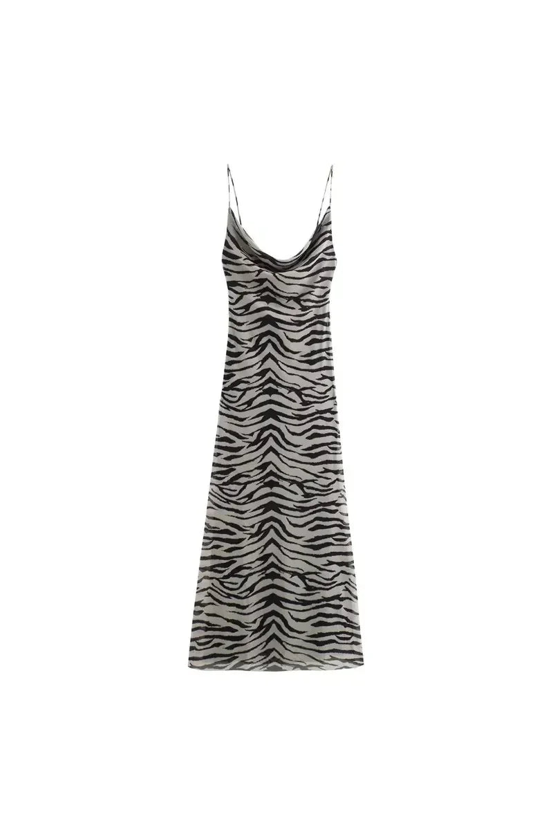 Leoparden Print Tüll Slip Dress – Elegantes Damen Kleid
