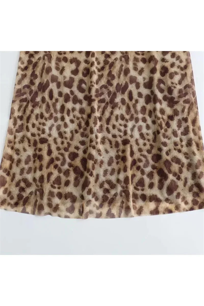 Leoparden Print Tüll Slip Dress – Elegantes Damen Kleid