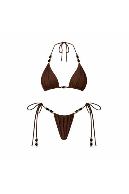 Mia Beads Bikini Set – Sexy 3-teiliges Badeoutfit mit Mesh-Rock & Cover-Up