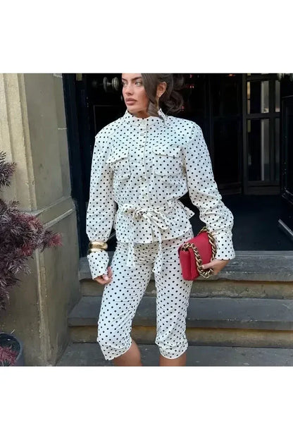 Charlotte Polka Dot Set – Kurzes Top & High‑Waist Hose