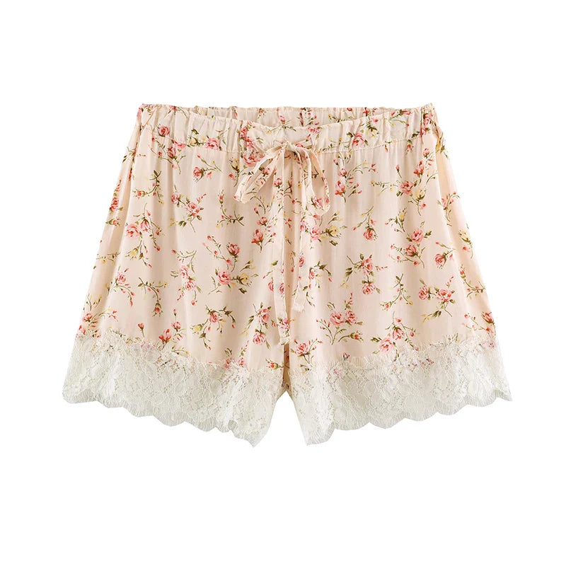 Samt Spitzen Lounge Shorts – Weiche Damen Freizeithose