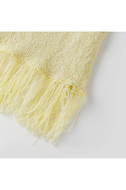 Miraee Paris Stella Mare lemon cream knit dress hem with delicate fringe detail