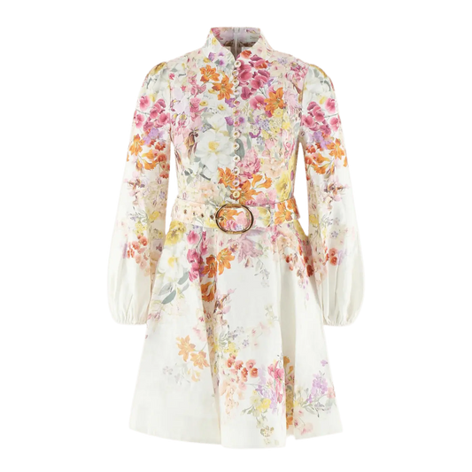 Miraée Paris Aurora Bloom – Kleid mit Gürtel im zarten Aquarell-Floralmuster für Damenmode online kaufen.